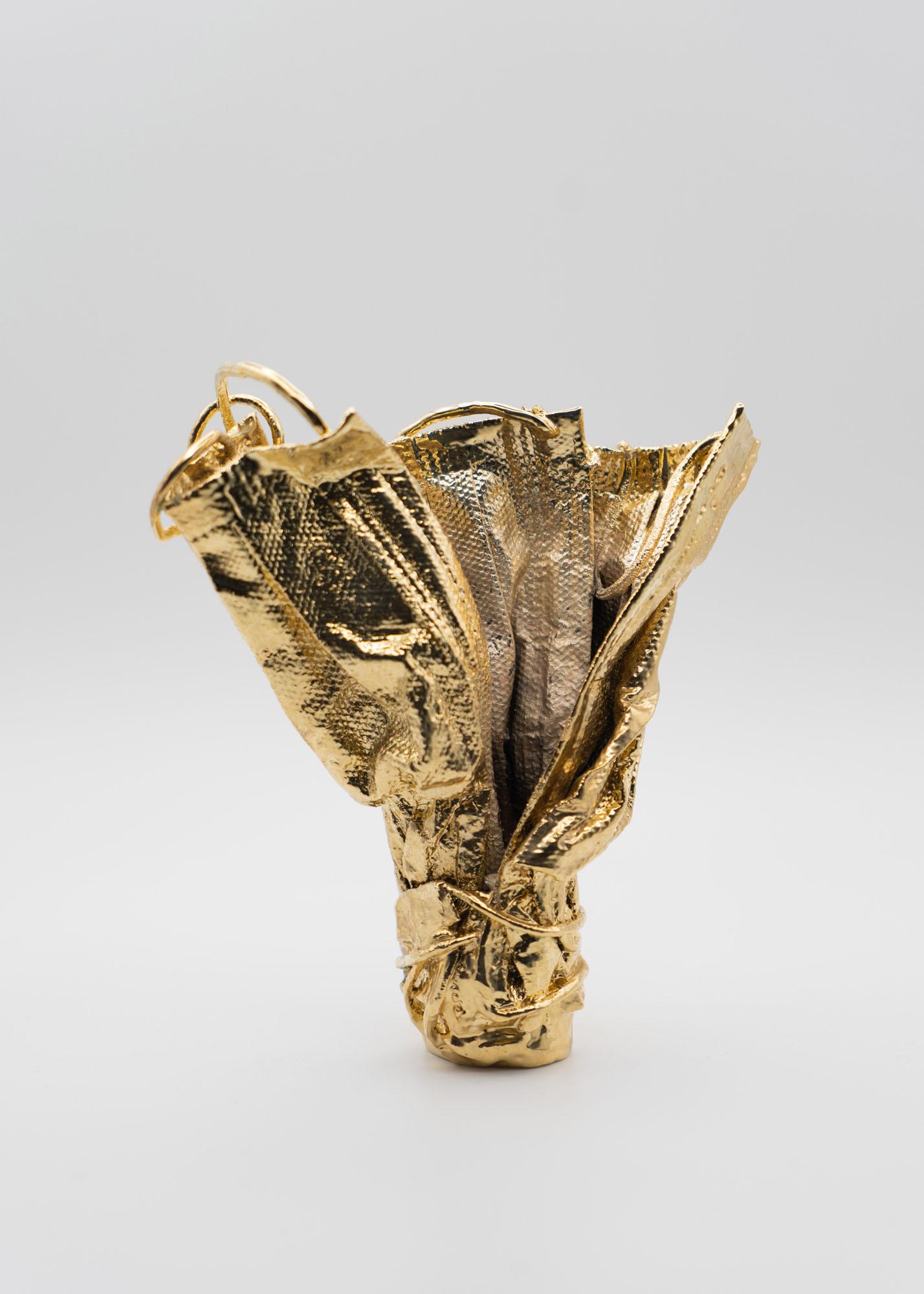 Contemporary Remask Act 011 Gold Art Object Made from Surgical Mask by Enrico Girotti For Sale