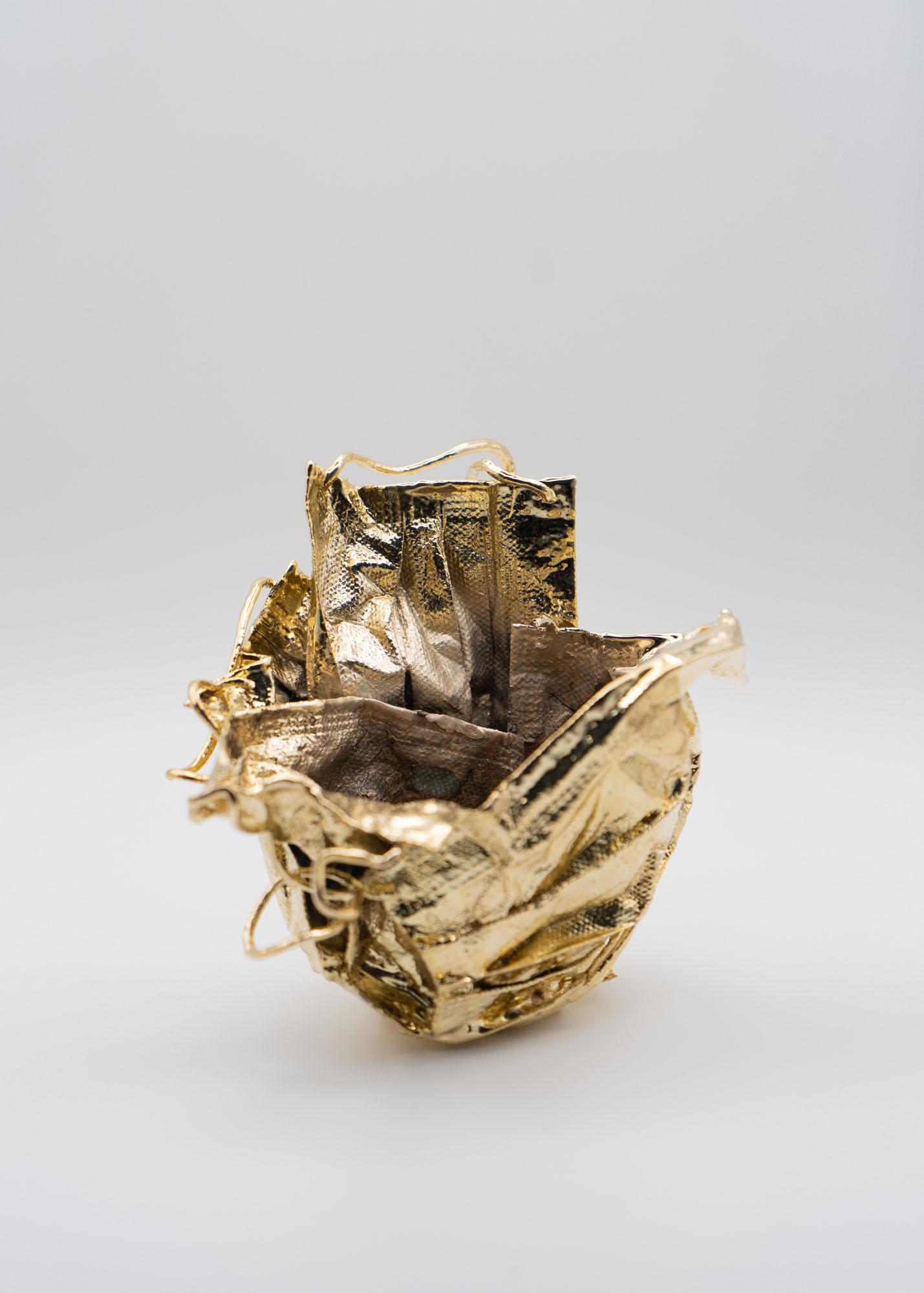 Post-Modern Remask Act 014 Gold Art Object Made from Surgical Mask by Enrico Girotti For Sale