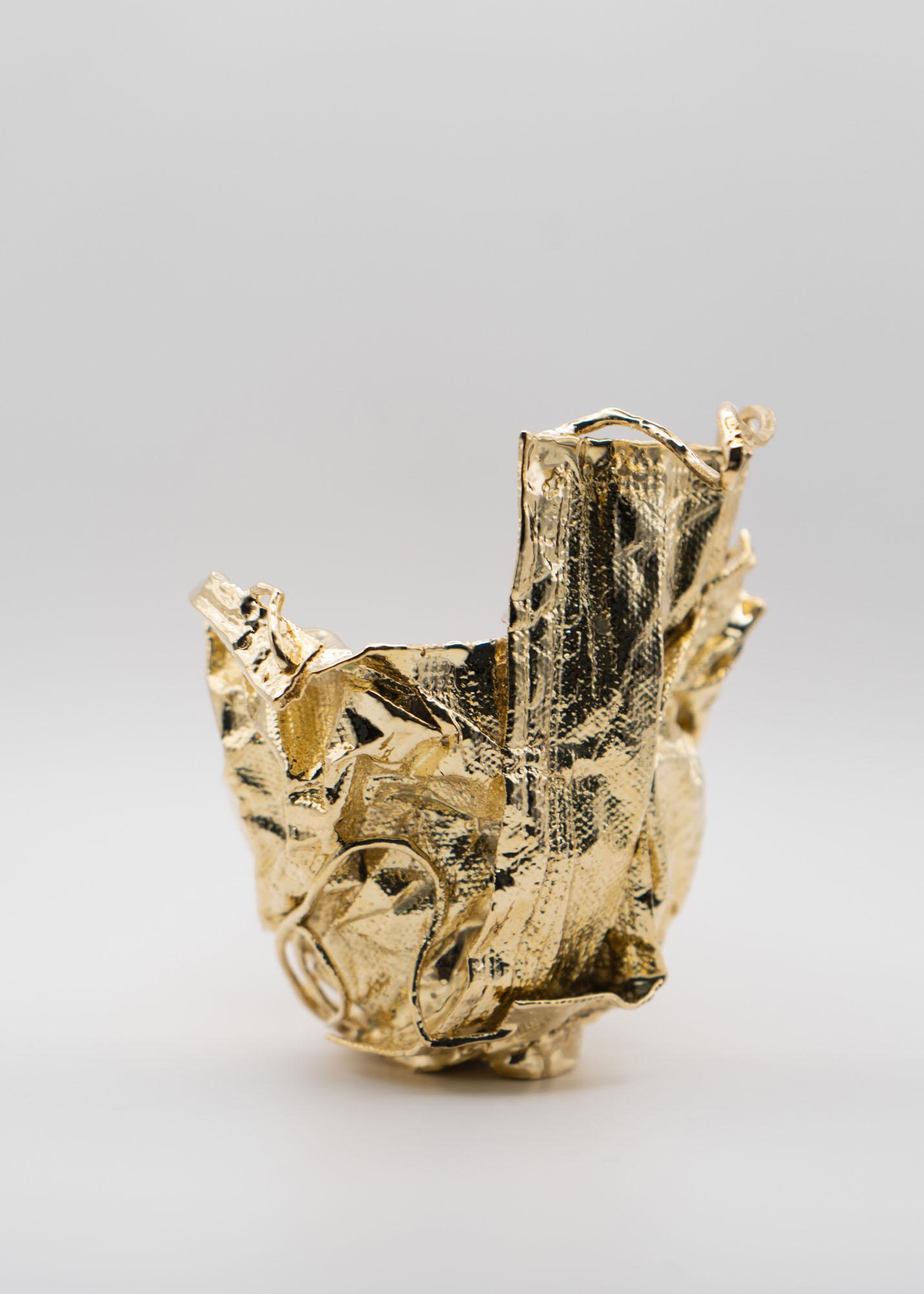 Galvanized Remask Act 014 Gold Art Object Made from Surgical Mask by Enrico Girotti For Sale
