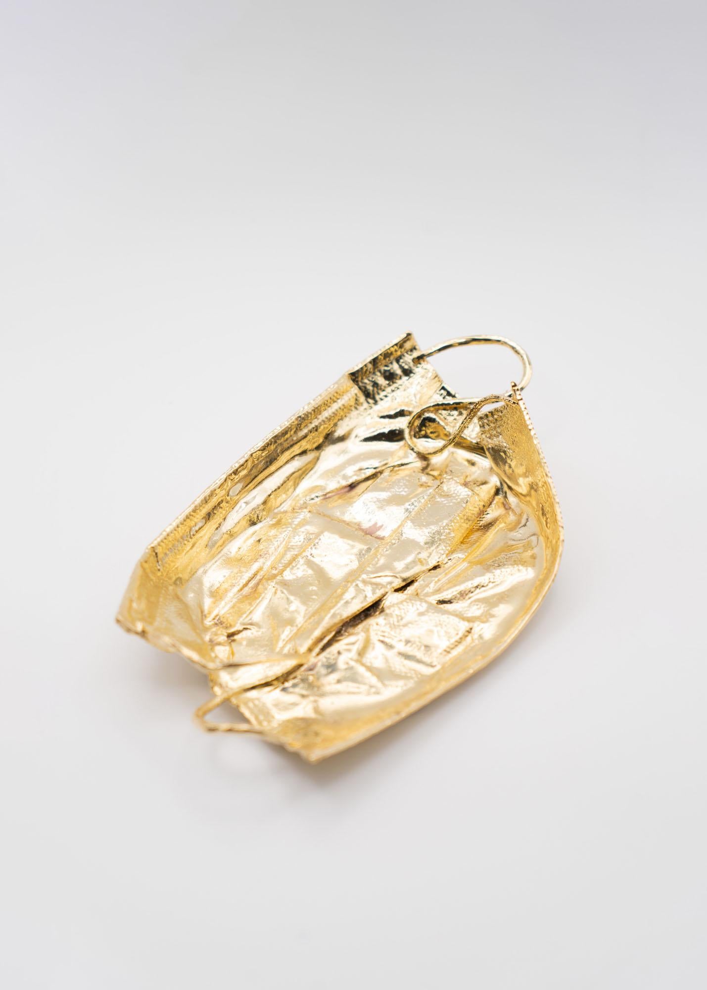 Galvanized Remask Act 023 Gold Art Object Made from Surgical Mask by Enrico Girotti For Sale