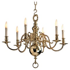 1 Tier 17th Century Electric Model Dutch Brass Chandelier with 6 Lights H60xW62