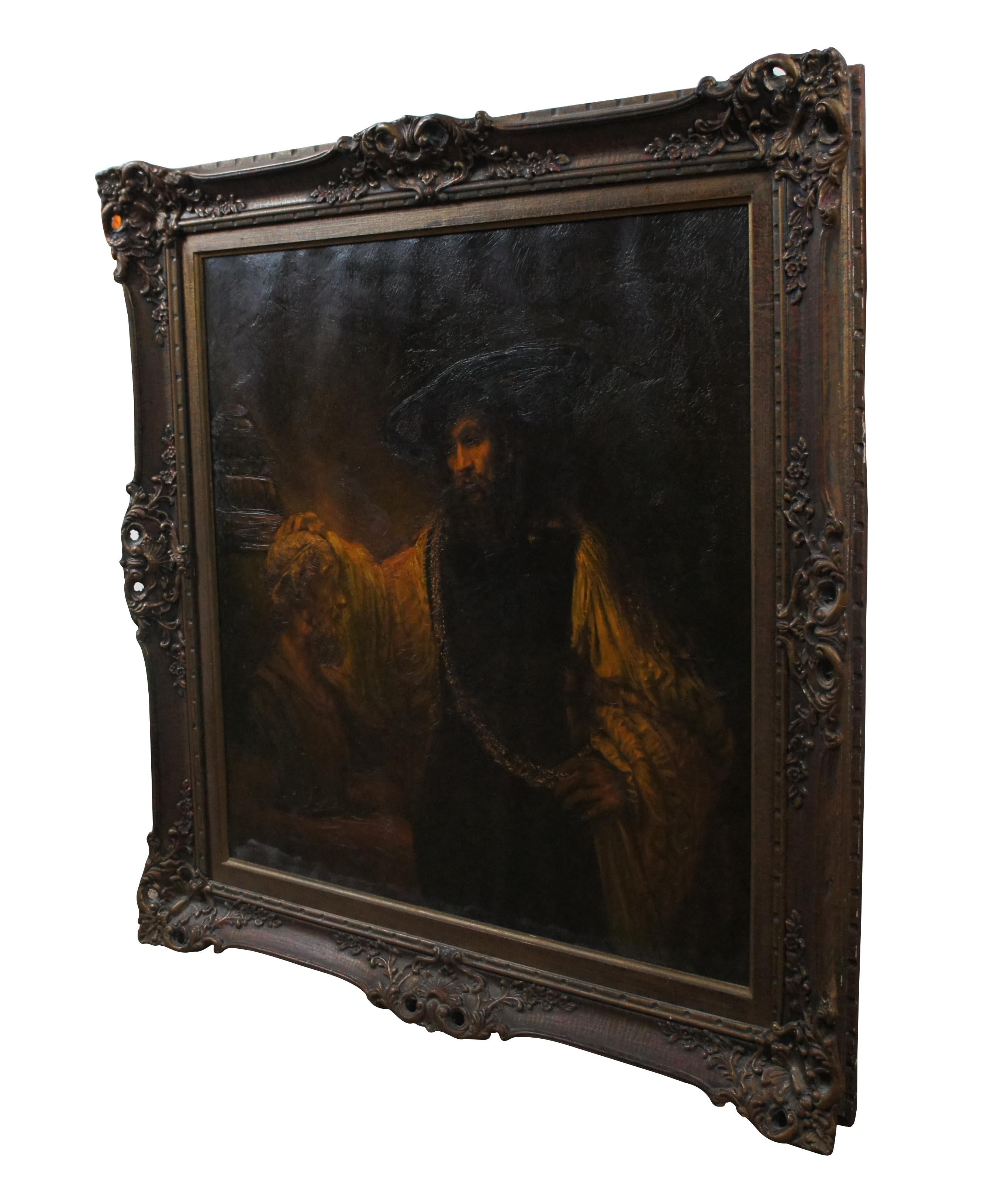 20th Century Rembrandt Aristotle Bust of Homer Renaissance Philosopher Print on Canvas 36
