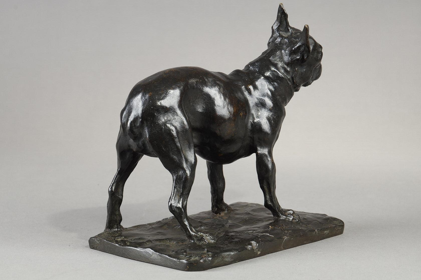 Rembrandt BUGATTI (1884-1916)
French bulldog
also known as The Dog of Teresa Lorioli (mother of the artist)
Small size

Sculpture in bronze with a nuanced black patina.
Signed on the base 