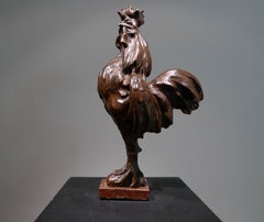 "Coq" 20° secolo, bronzo patinato marrone dello scultore francese Rembrandt Bugatti