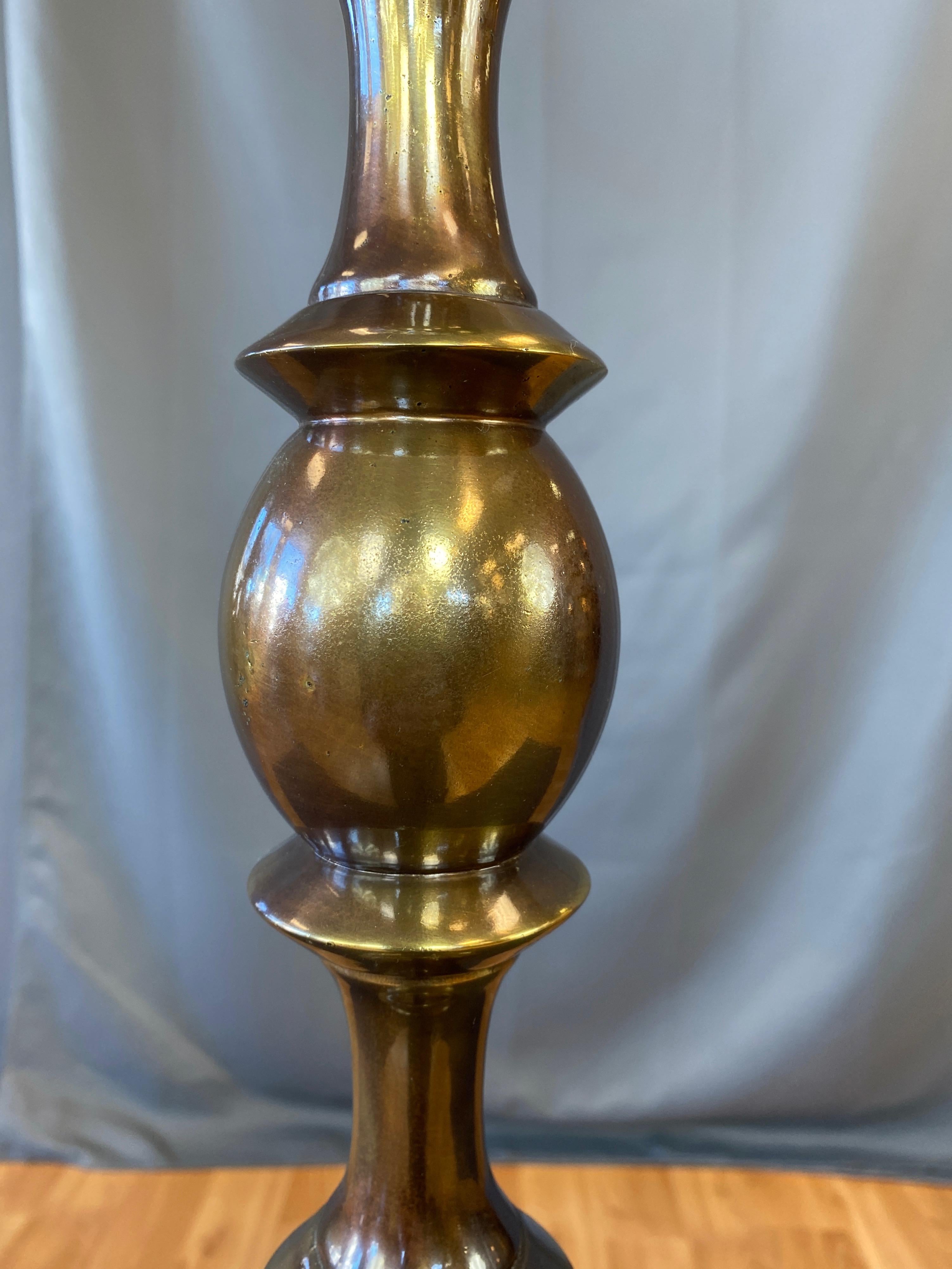 American Rembrandt Extra-Tall Trefoil Motif Brass Table Lamp, 1950s