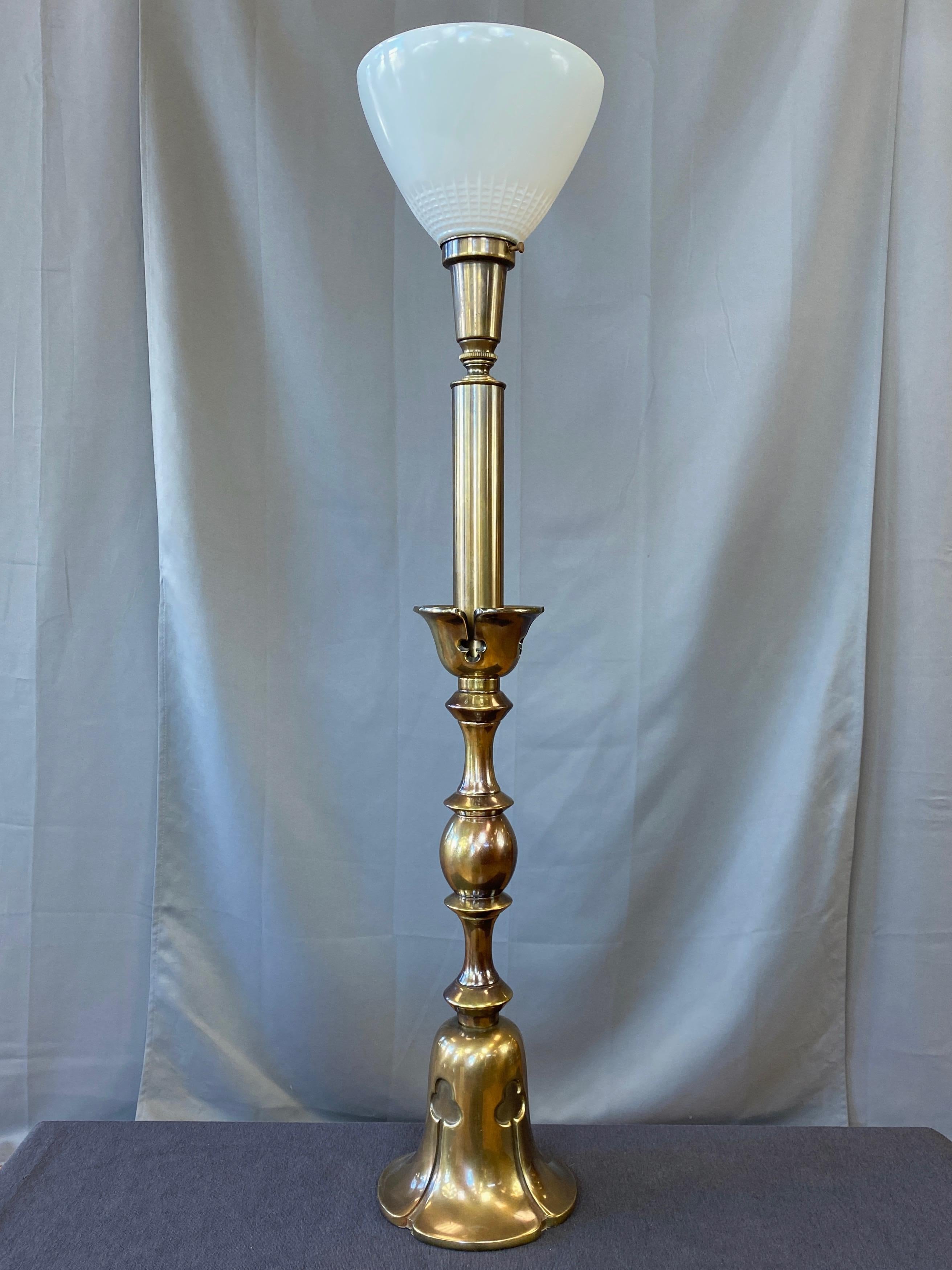 Mid-20th Century Rembrandt Extra-Tall Trefoil Motif Brass Table Lamp, 1950s