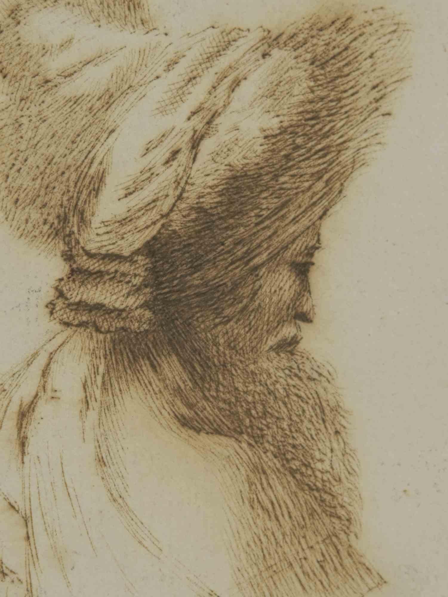 Profil d'un homme oriental - Gravure - 17e siècle  - Print de Rembrandt Harmenszoon van Rijn