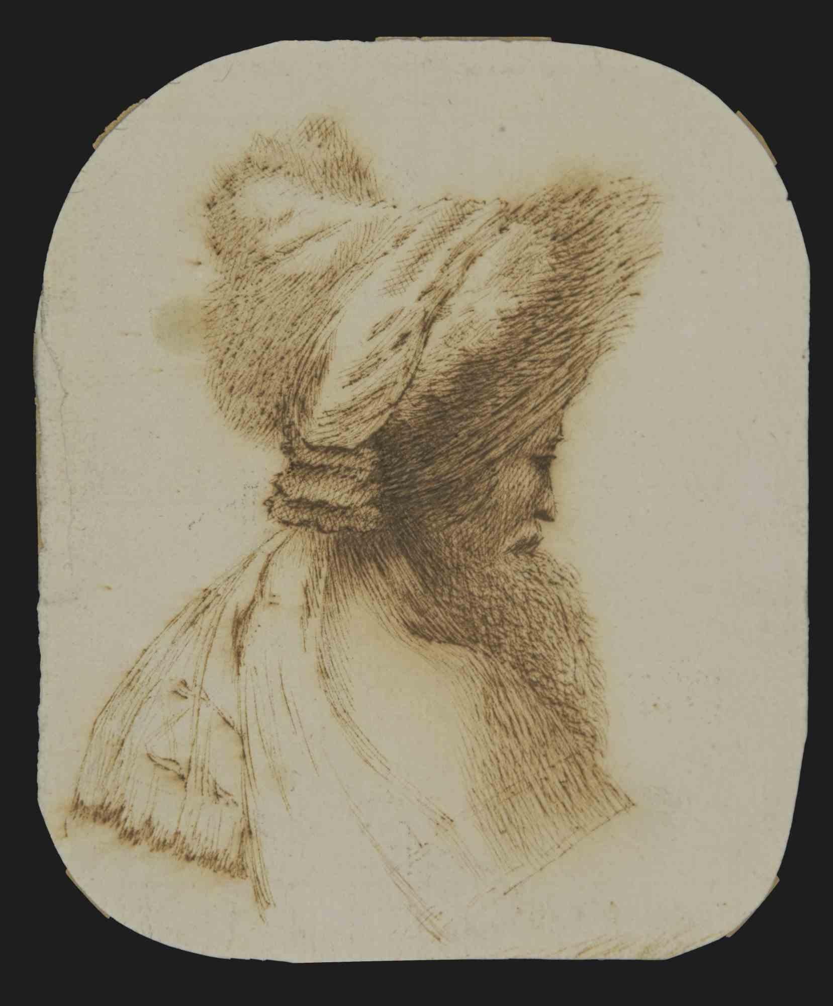 Figurative Print Rembrandt Harmenszoon van Rijn - Profil d'un homme oriental - Gravure - 17e siècle 