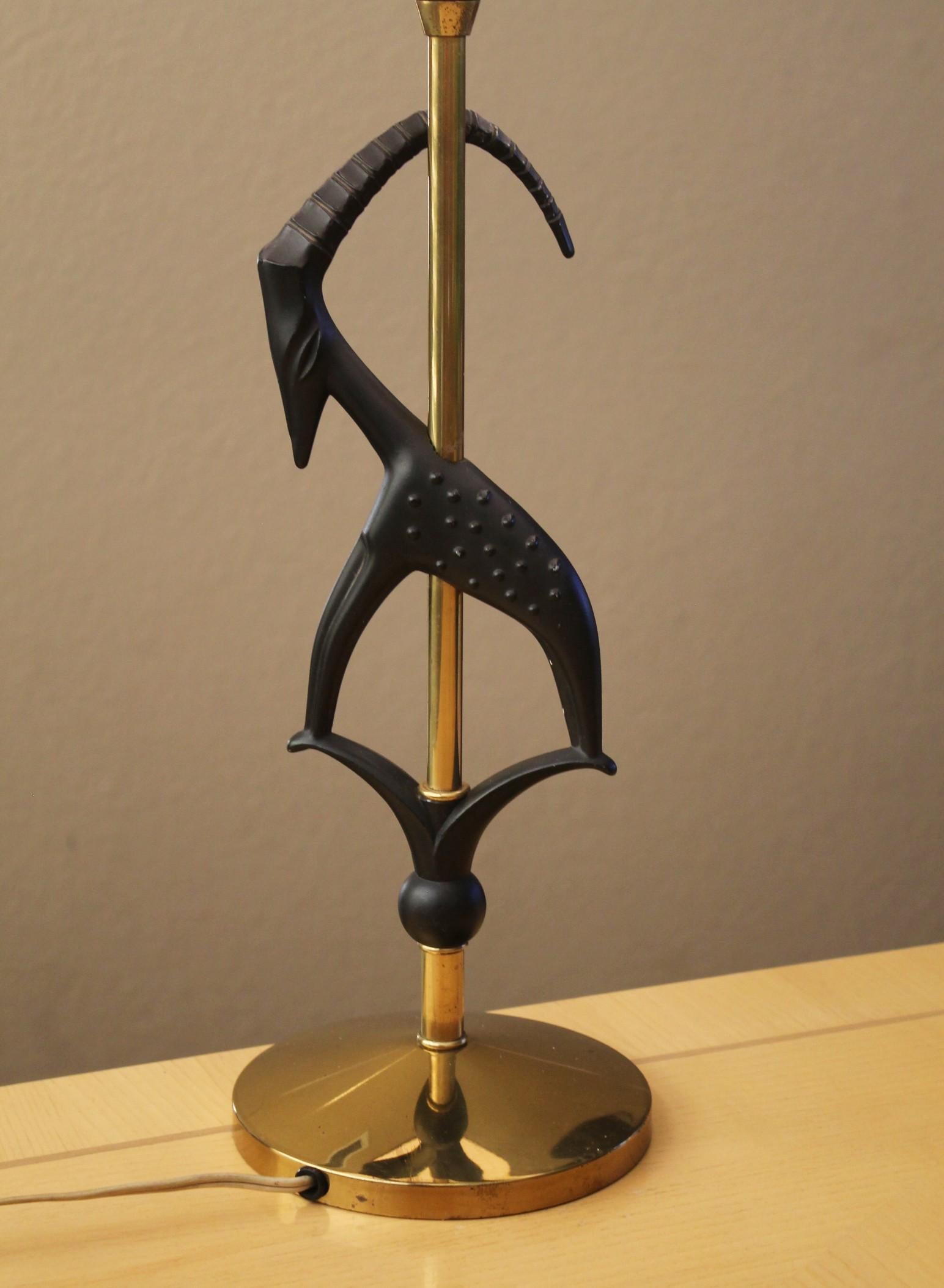 Enameled Rembrandt Mid Century Modern Table Lamp! Swiss Banker Decor! Goat Horn MCM 1950s For Sale