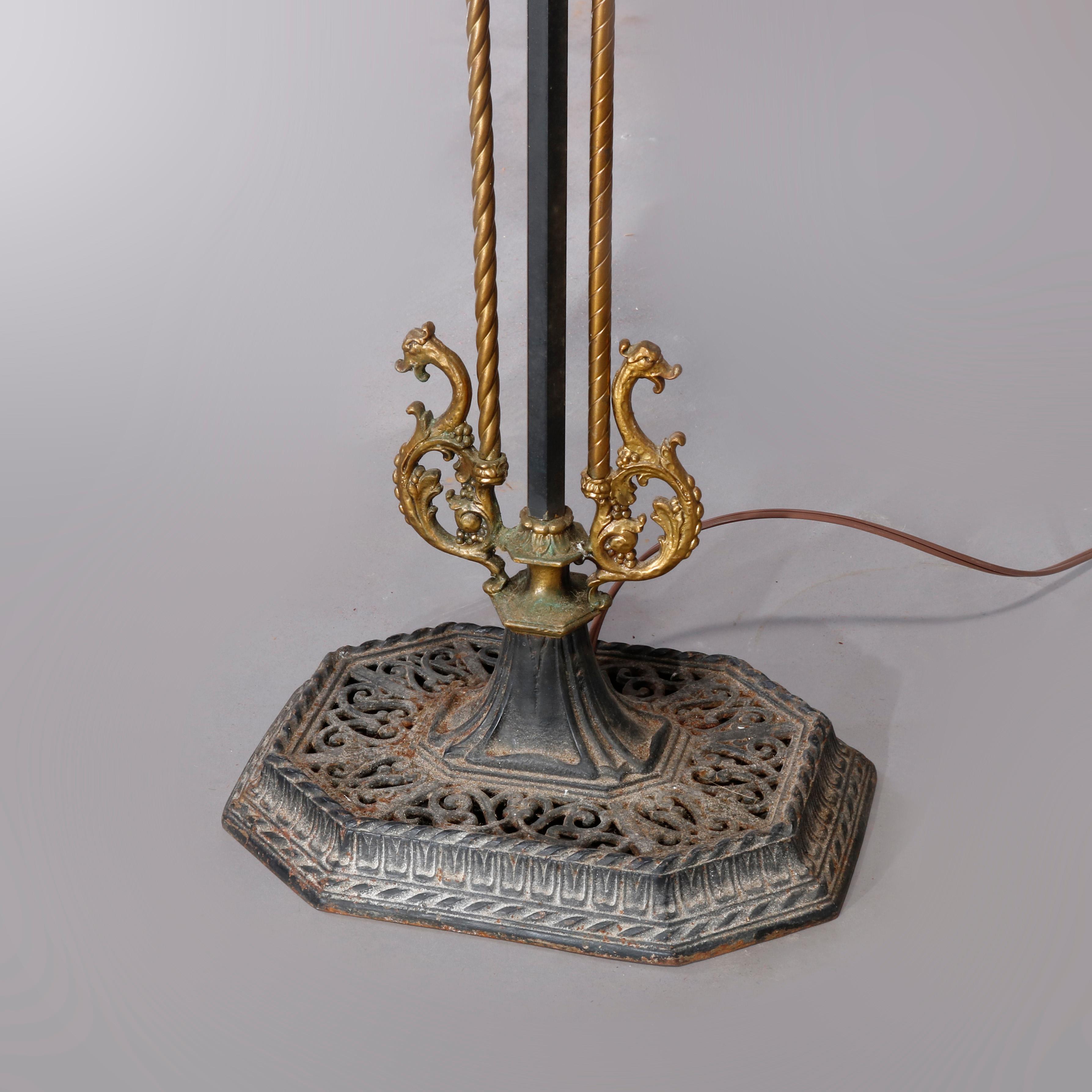 American Rembrandt School Maritime Figural Ebonized and Gilt Wrought Iron Floor Lamp