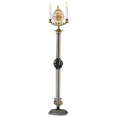 Rembrandt School Maritime Figural Ebonized and Gilt Wrought Iron Floor Lamp