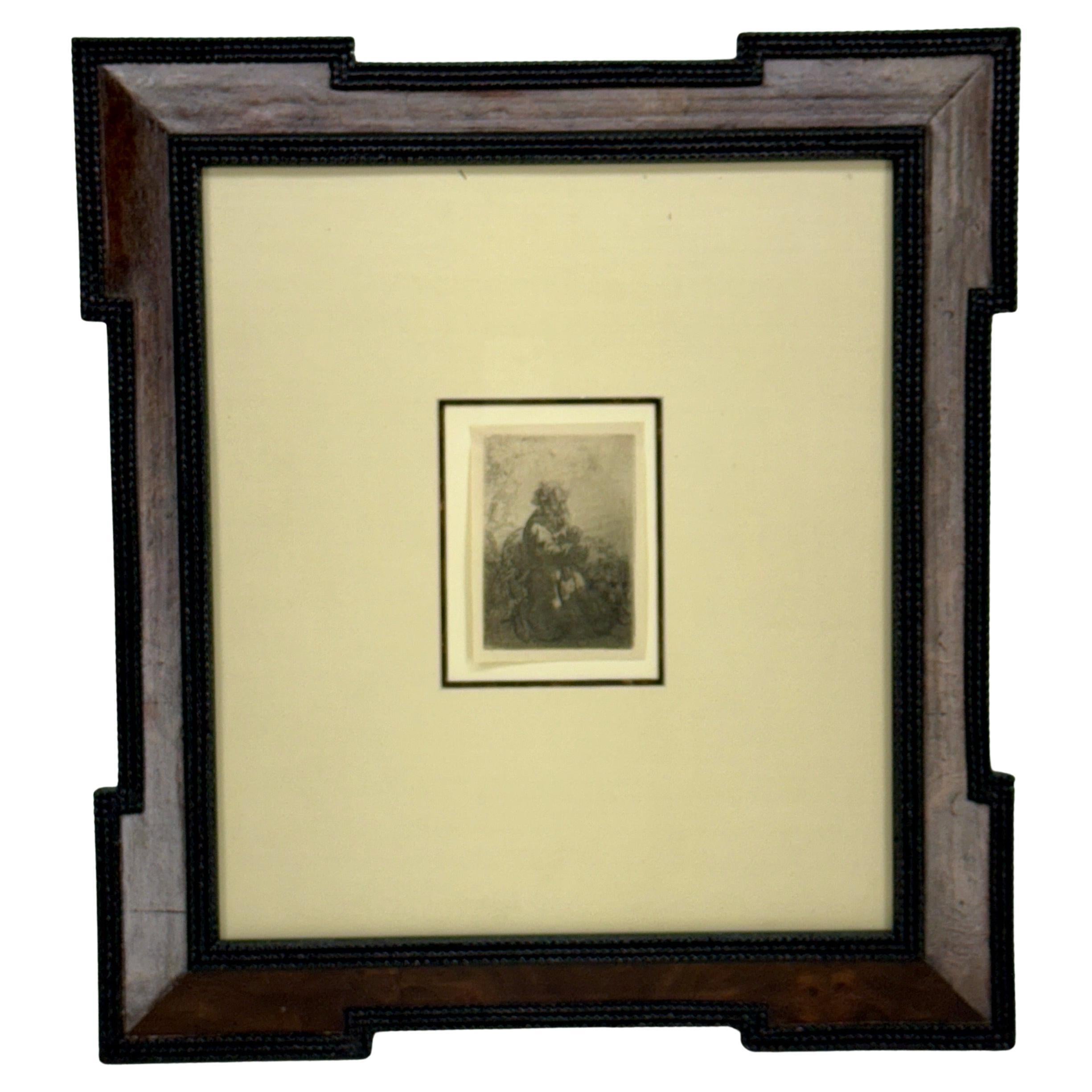 Rembrandt St. Jerome Kneeling in Prayer Signed Etching Framed, Early 17th C For Sale