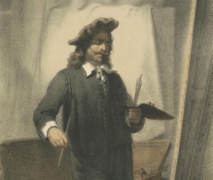 Rembrandt Standing at the Easel – 19th-Century Hand-Colored Lithograph