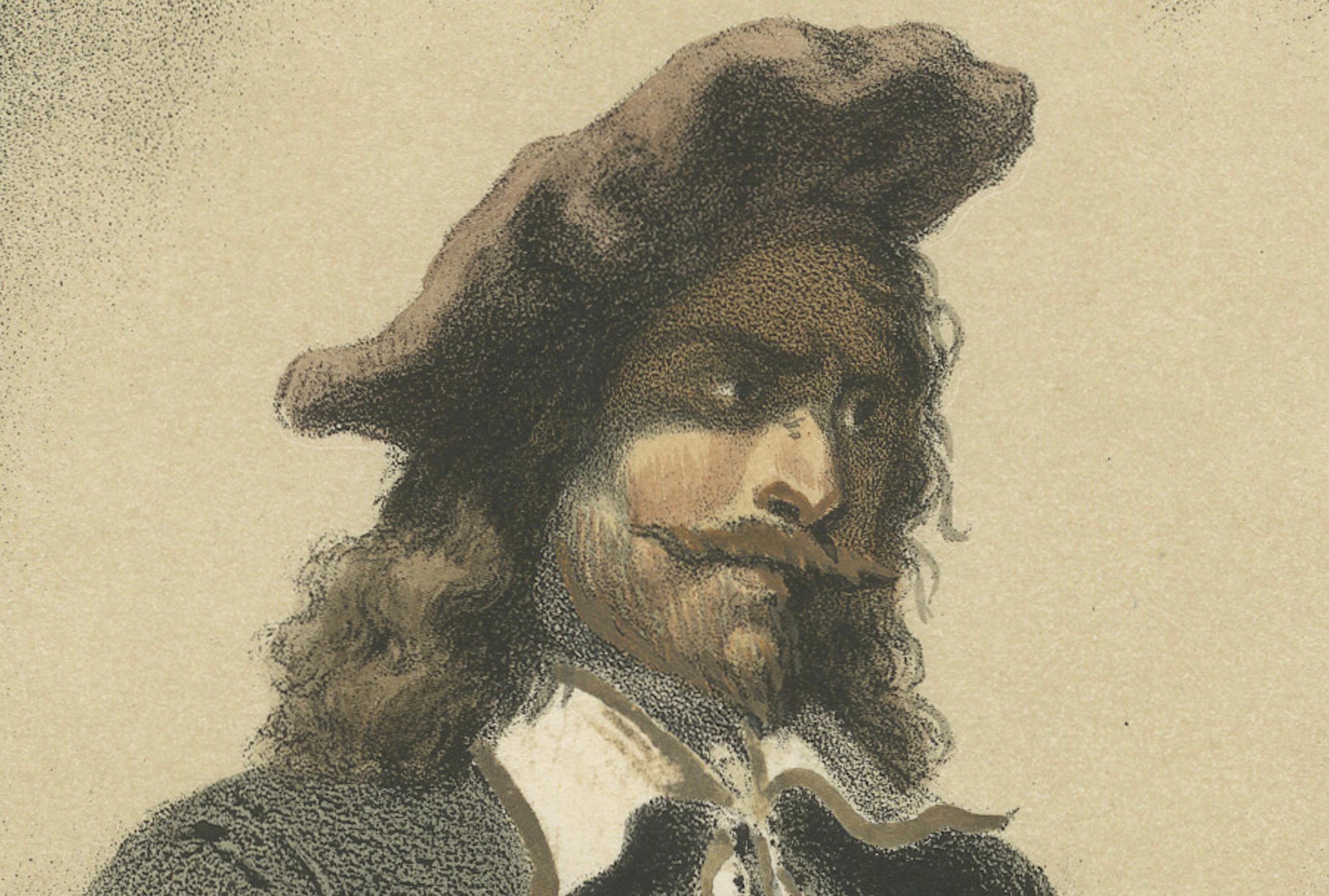 Rembrandt de pie ante el caballete - Litografía coloreada a mano del siglo XIX en venta 4