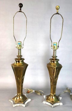Rembrandt Table Lamps Brass Lucite Pair