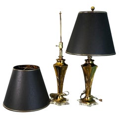 Rembrandt Table Lamps Brass Lucite Pair