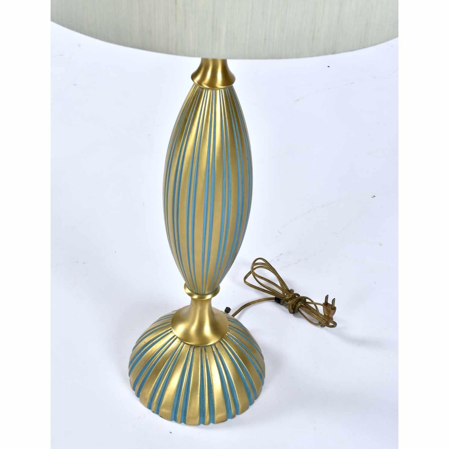 Rembrandt Teal and Gold Hourglass Shaped Midcentury Table Lamp For Sale 5