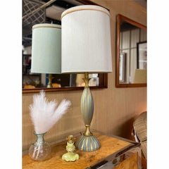 Rembrandt Teal and Gold Hourglass Shaped Midcentury Table Lamp