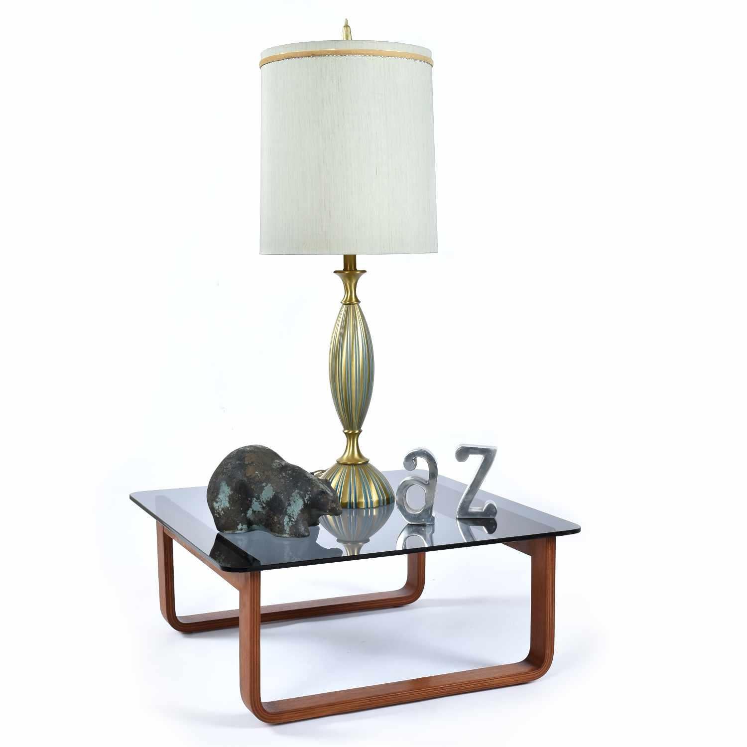 Rembrandt Teal and Gold Hourglass Shaped Midcentury Table Lamp In Excellent Condition For Sale In Chattanooga, TN