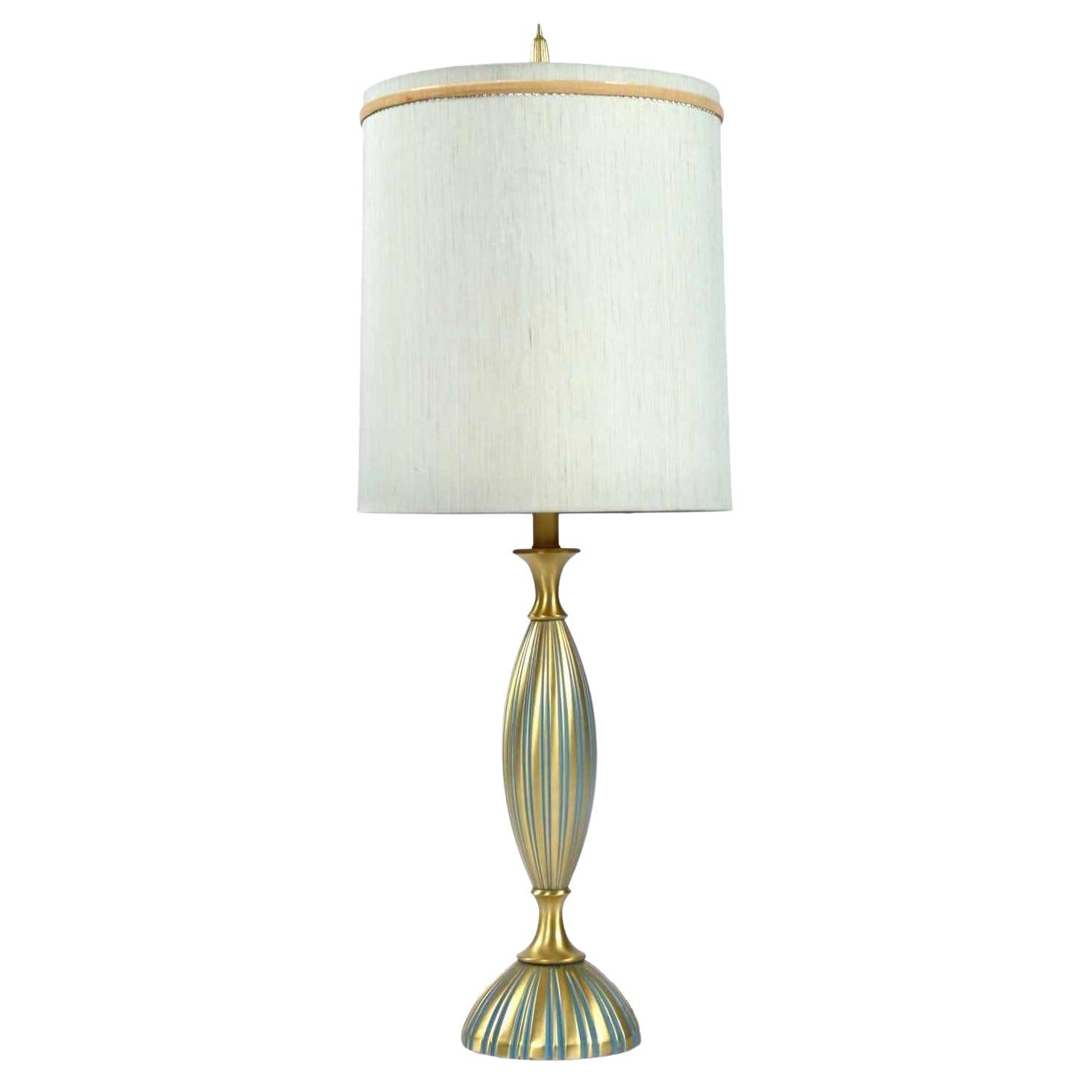 Rembrandt Teal and Gold Hourglass Shaped Midcentury Table Lamp