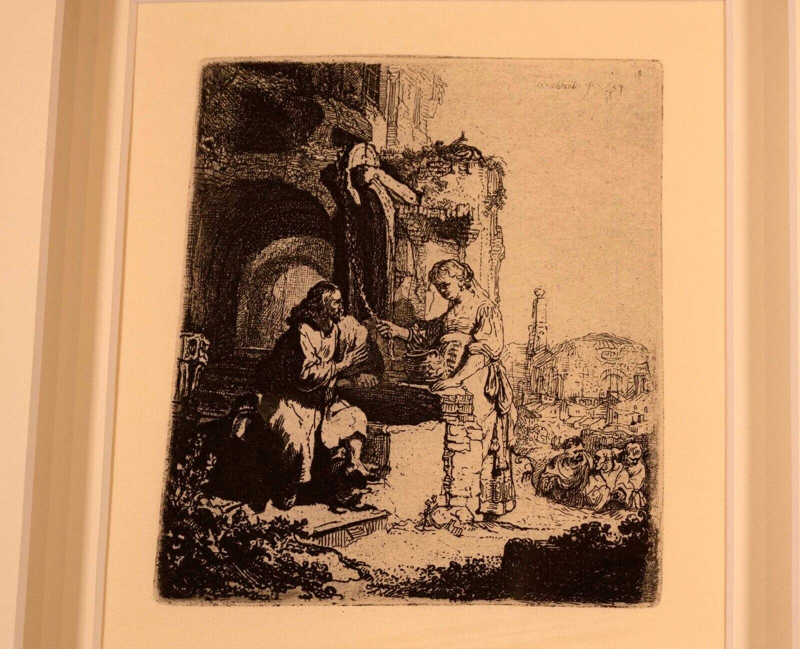 Rembrandt Van Rijn Christ and the Woman 1634 Etching Millenium Edition Framed In Good Condition For Sale In Keego Harbor, MI