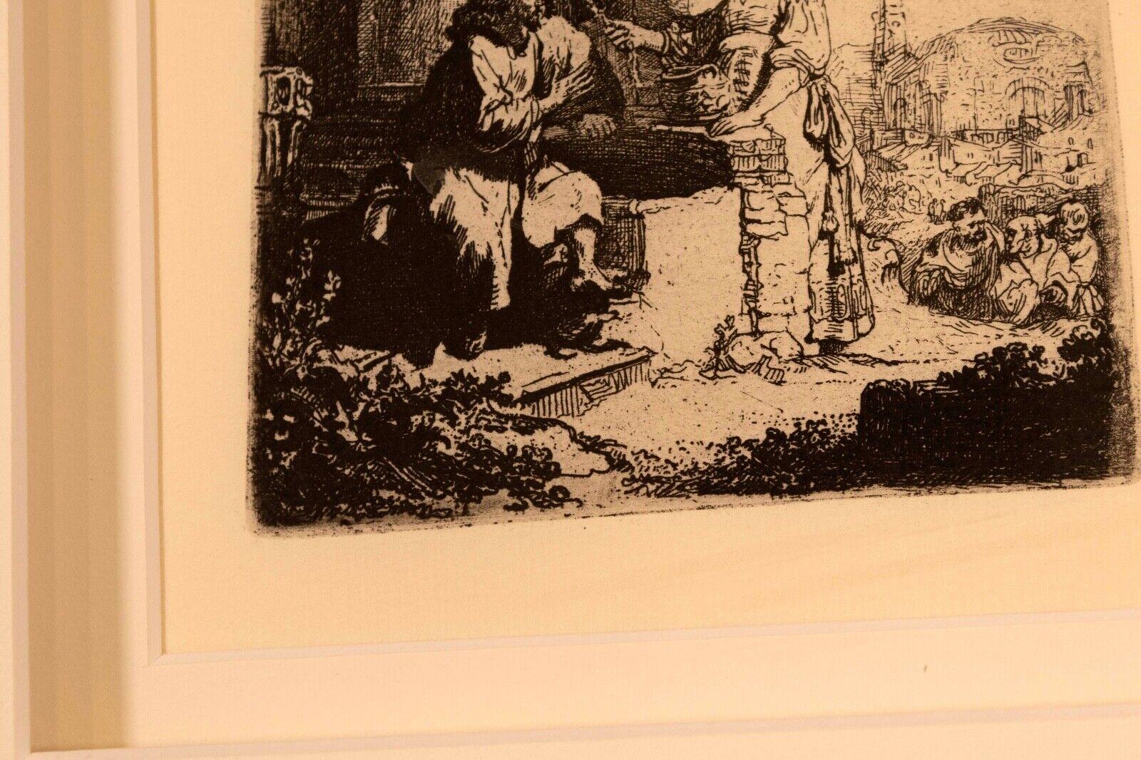 Mid-17th Century Rembrandt Van Rijn Christ and the Woman 1634 Etching Millenium Edition Framed For Sale