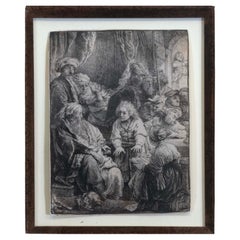 Vintage Rembrandt Van Rijn Joseph Telling His Dreams Signed Etching on Paper 1638 Framed