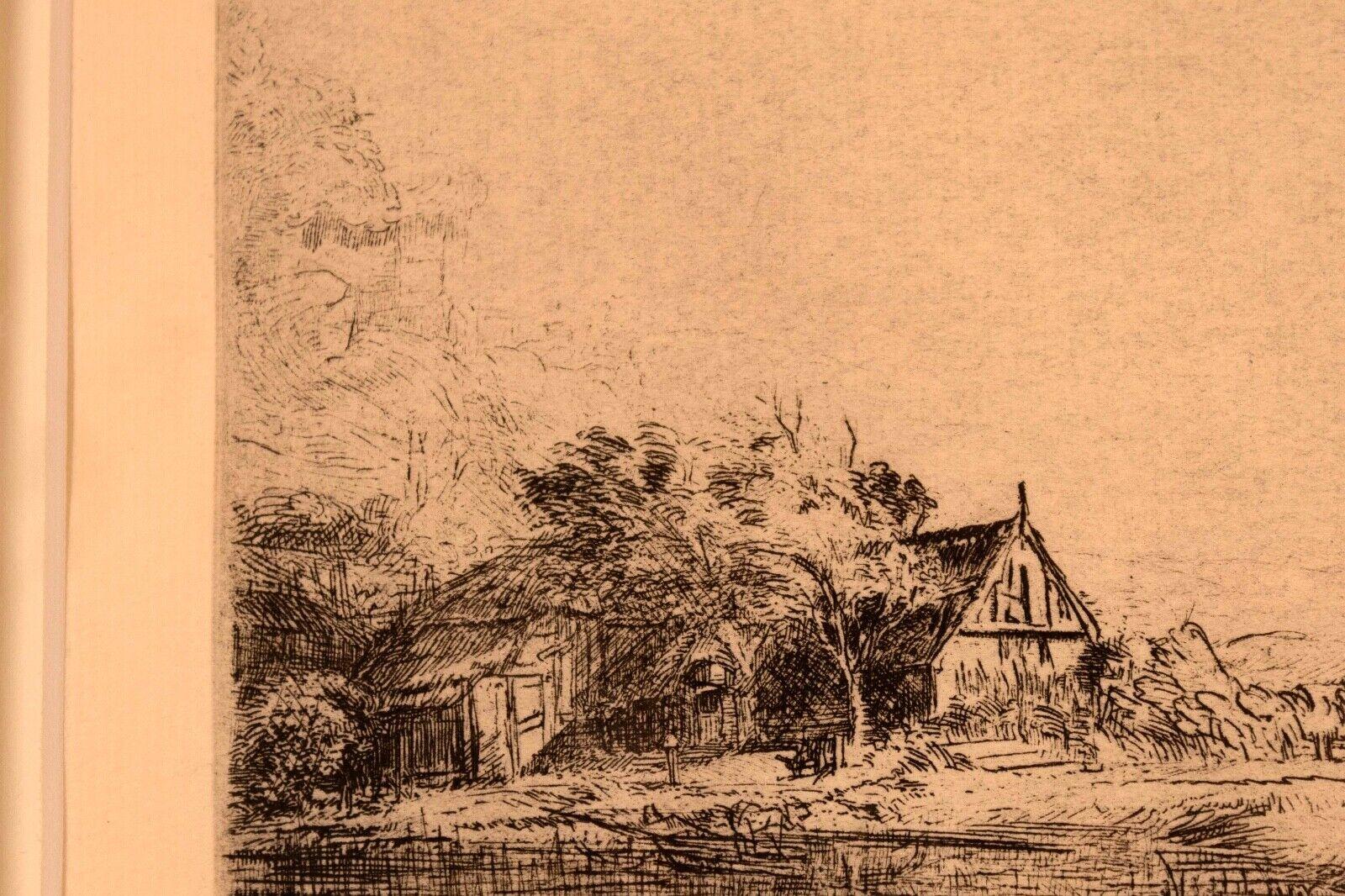 Rembrandt Van Rijn Landscape with a Cow Drinking 1650 Etching Millenium Edition In Good Condition In Keego Harbor, MI
