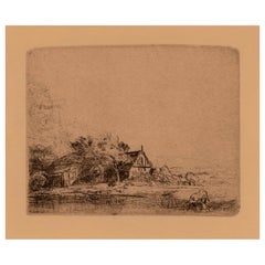 Rembrandt Van Rijn Landscape with a Cow Drinking 1650 Etching Millenium Edition