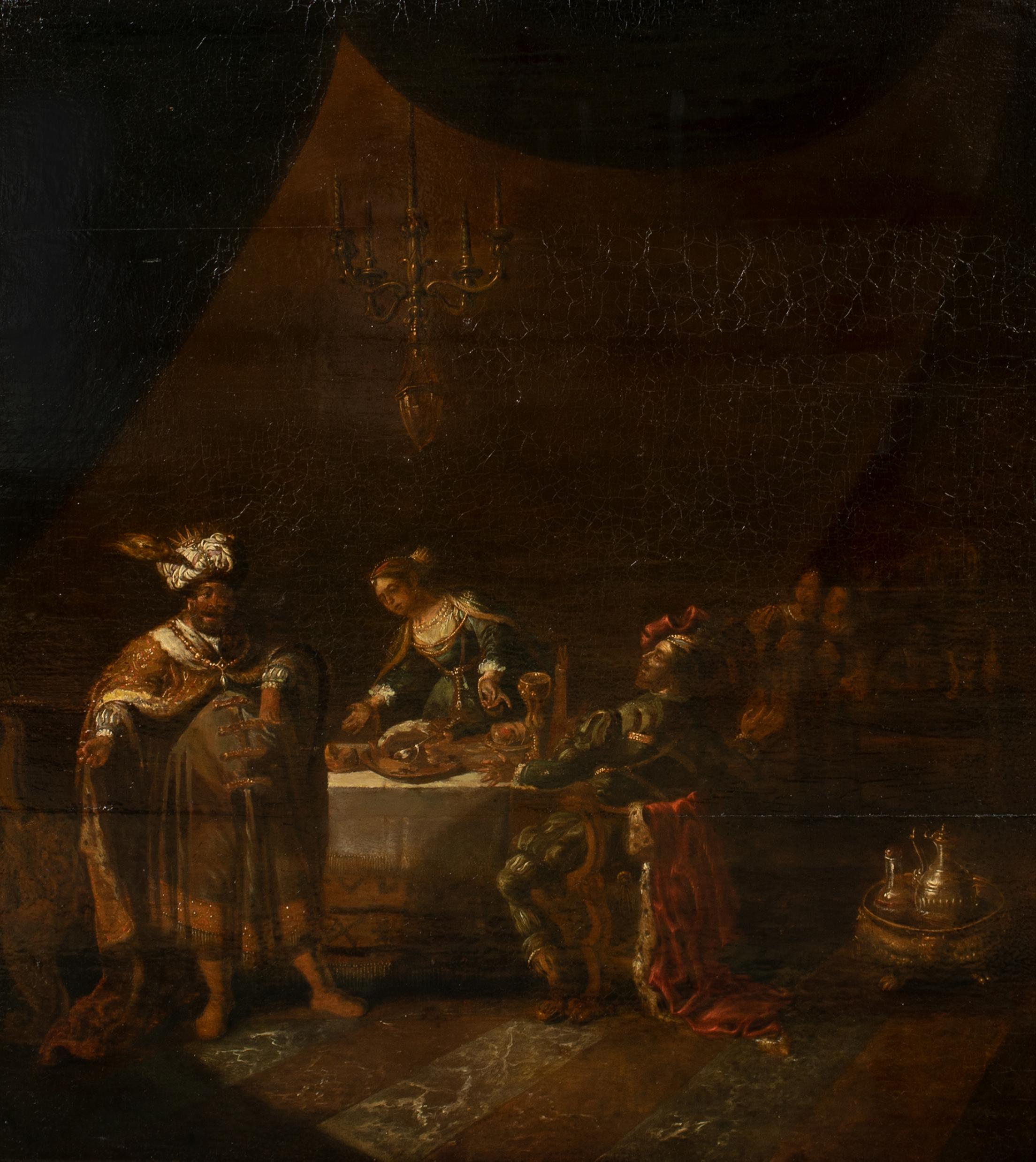 Rembrandt van Rijn Portrait Painting - Ahasuerus and Hamas at the Feast of Esther, 17th Century
