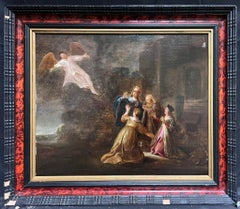 Fine 17th Century Dutch Old Master Oil on Panel Angelic Visitation to Figures