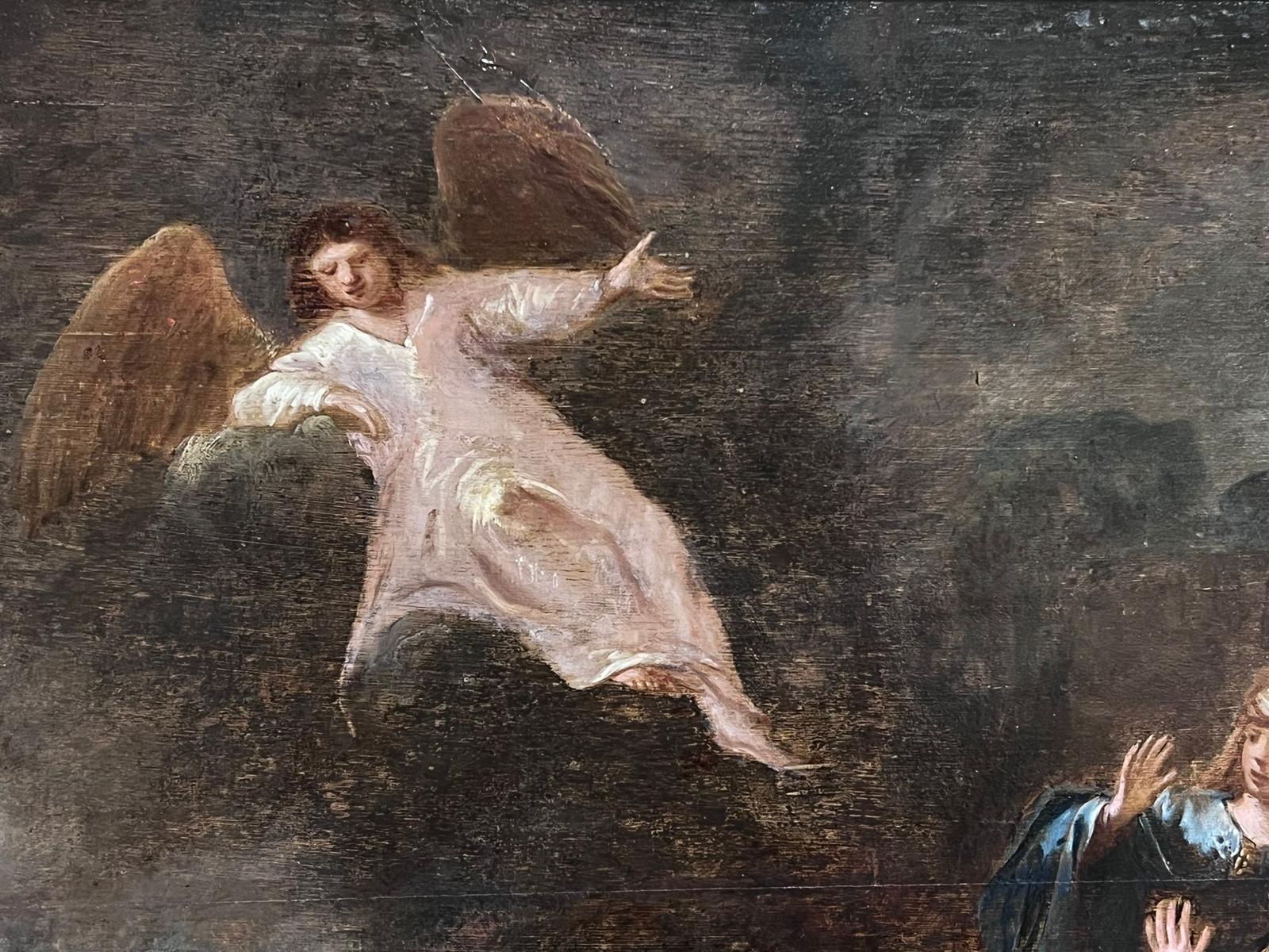 Feine 17. Jahrhundert Niederländisch Alter Meister Öl auf Panel Angelic Visitation zu Figuren im Angebot 1
