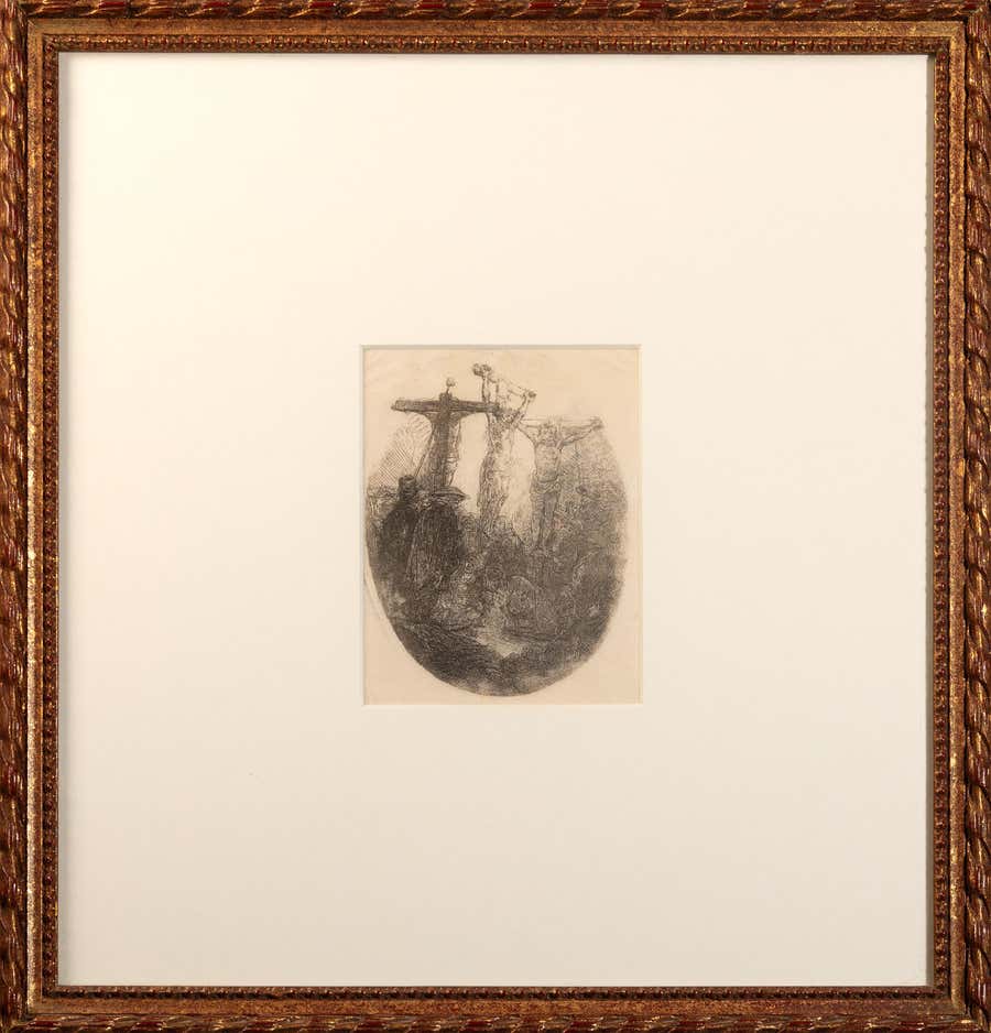 17th century etching Rembrandt biblical scene crucifixion figures