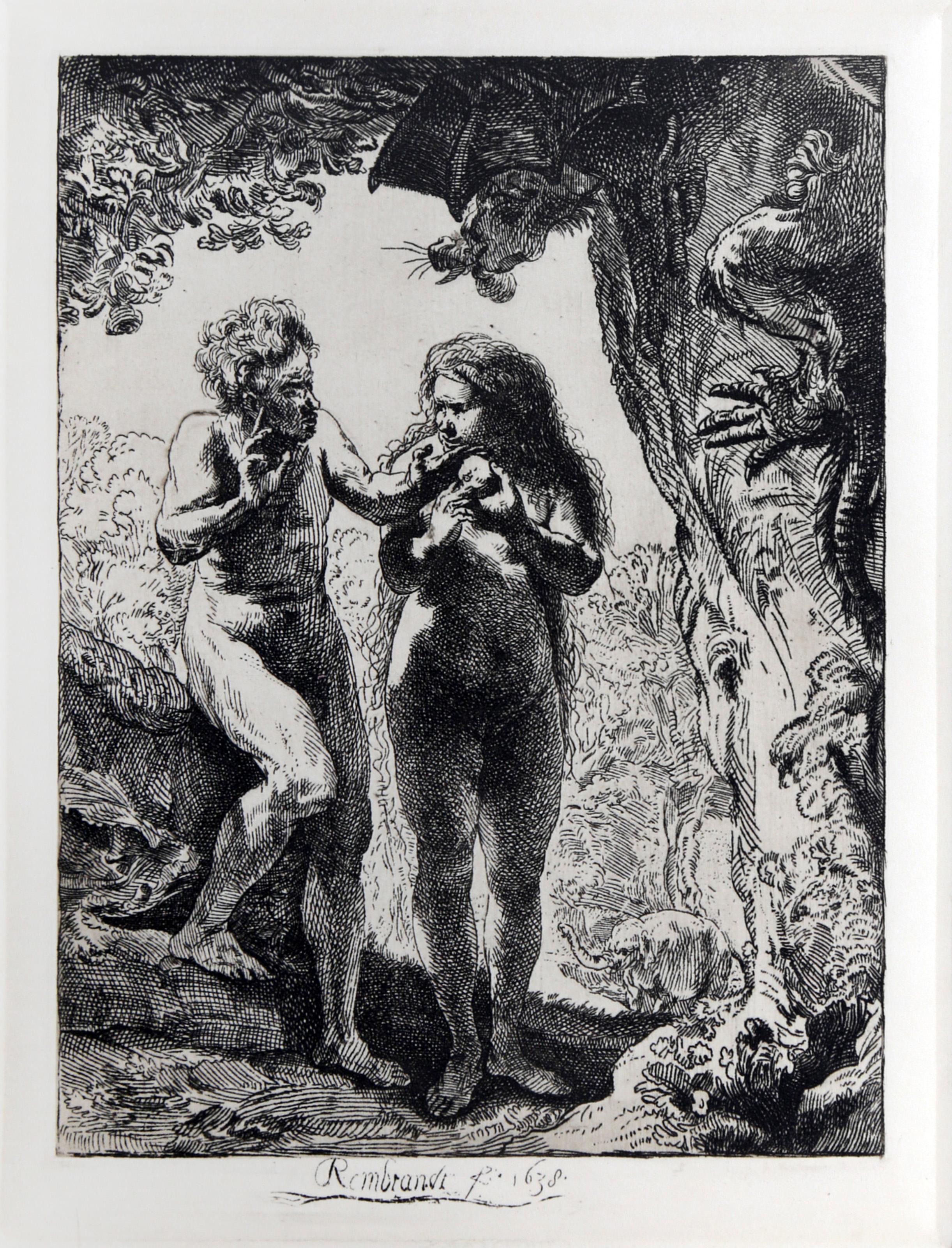  Rembrandt van Rijn, After by Amand Durand, Dutch (1606 - 1669) - Adam and Eve (B28), Year: Of Original 1638, Medium: Etching, Image Size: 6.5 x 4.5 inches, Size: 14  x 11 in. (35.56  x 27.94 cm), Printer: Amand Durand, Reference: B28 in "The
