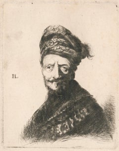 Antique Bearded man in turban and fur