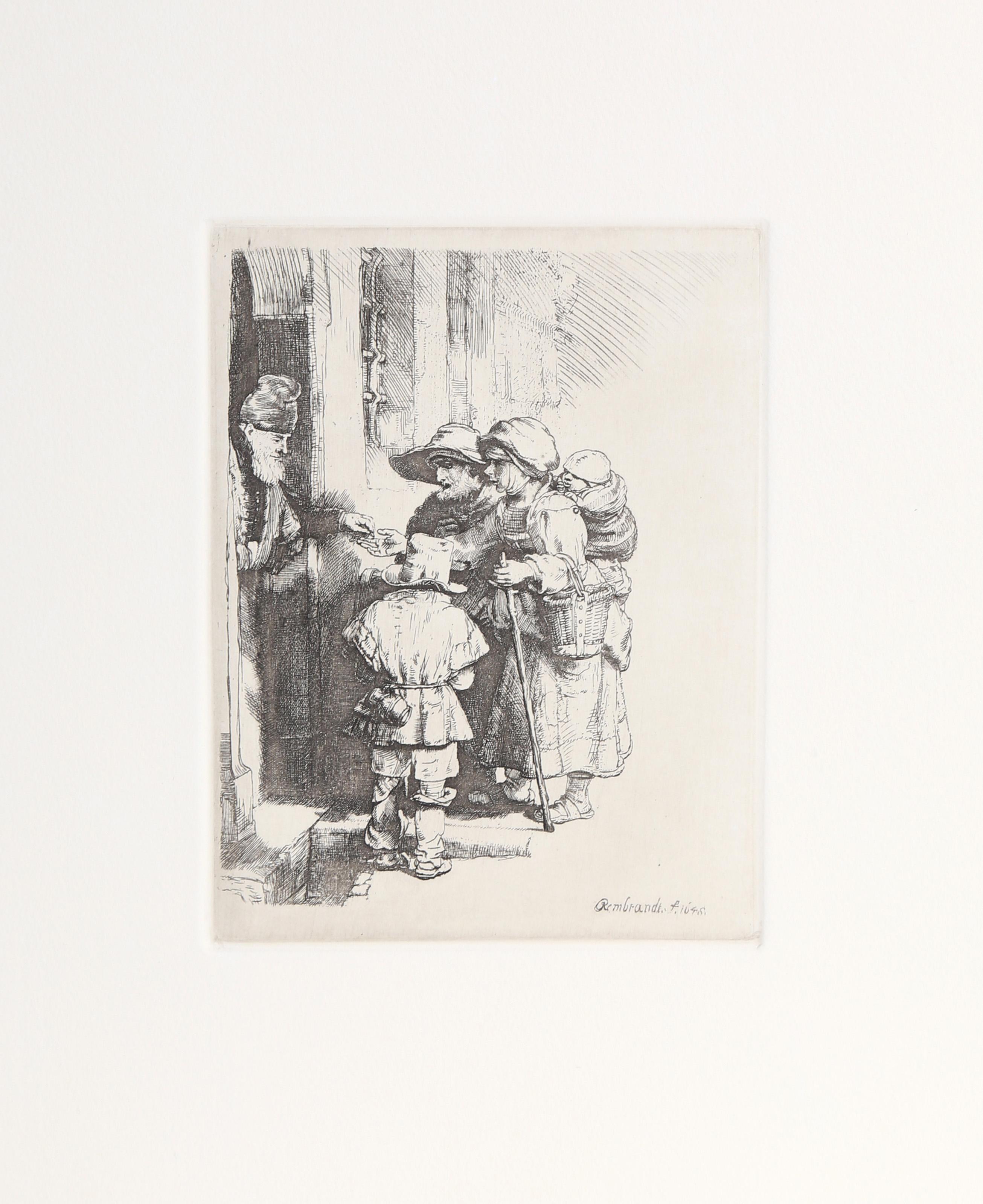  Rembrandt van Rijn, After by Amand Durand, Dutch (1606 - 1669) - Beggars receiving Alms at the Door of a House, Year: of Original: 1648, Medium: Etching, Image Size: 7.5 x 5.5 inches, Size: 15  x 11 in. (38.1  x 27.94 cm), Printer: Amand Durand,