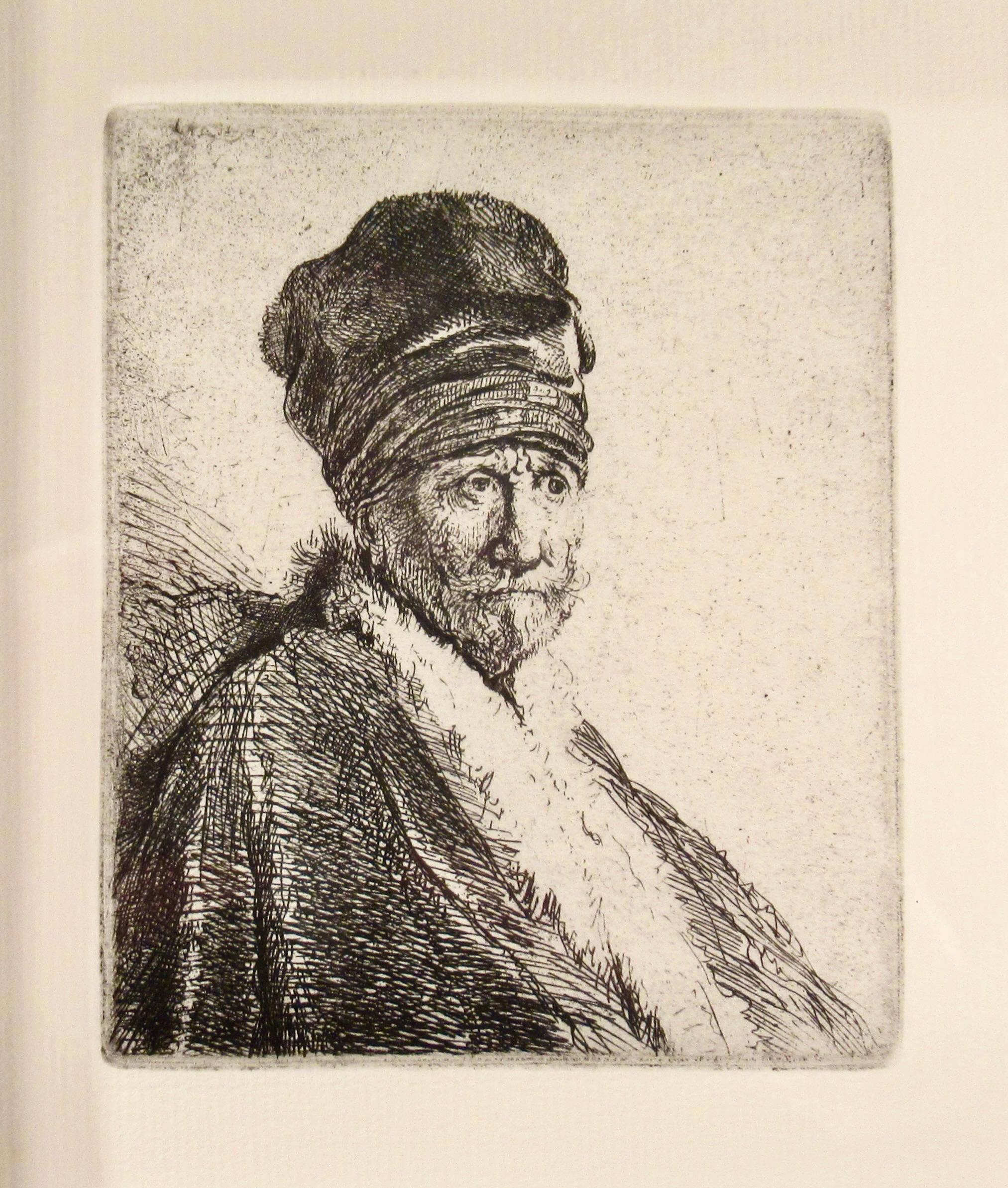 Bust of a Man Wearing a High Cap, The Artist's Father - Print by Rembrandt van Rijn