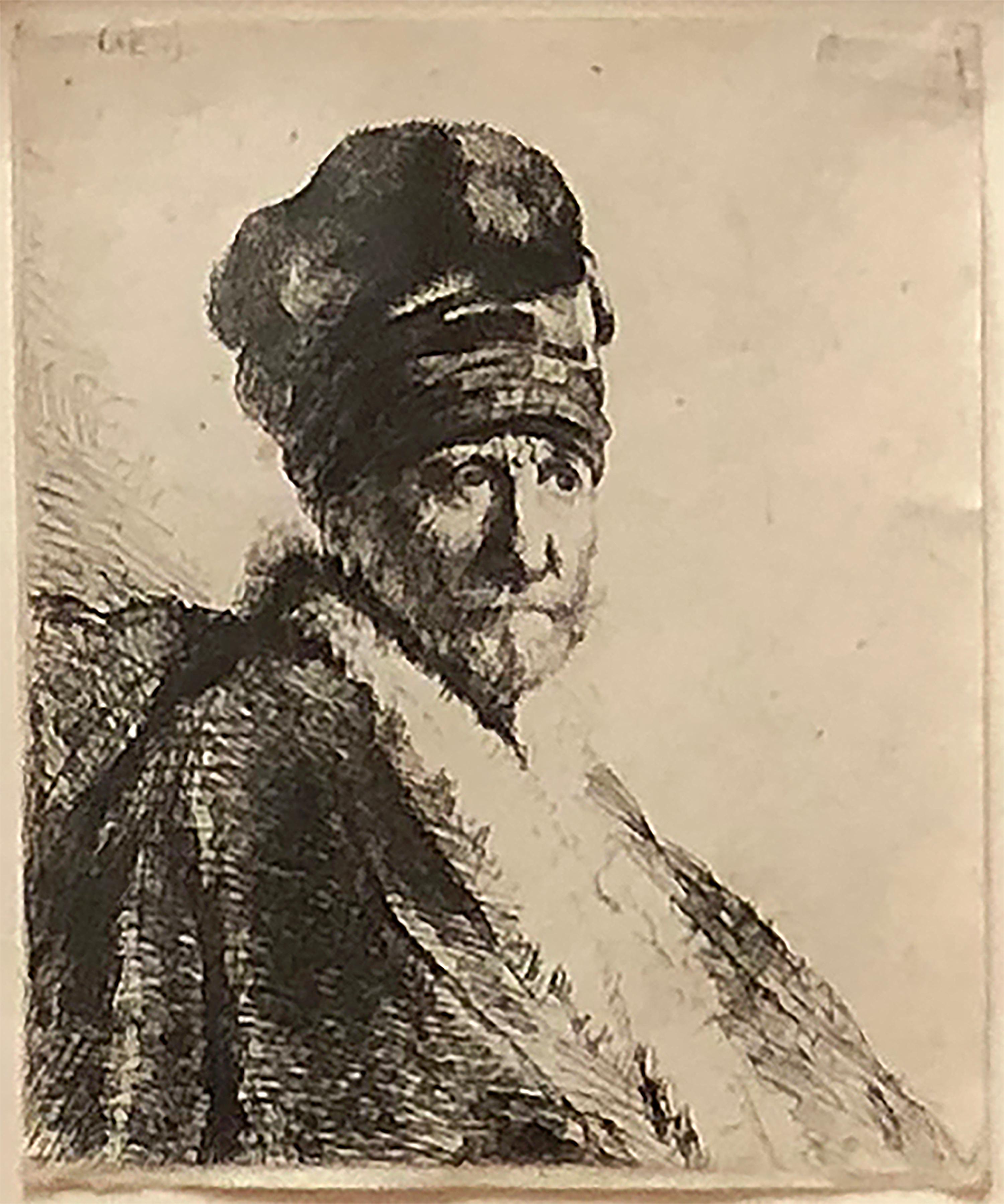 Rembrandt van Rijn Figurative Print - Bust of a Man Wearing a High Cap, Three Quarters Right (The Artist's Father?)