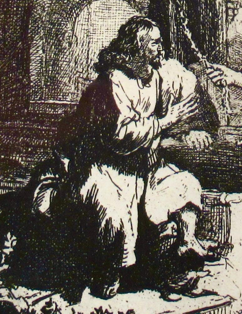 Artist:  Rembrandt Van Rijn (Dutch, 1606-1669)
Title:  Christ and the Woman of Samaria
Year:  1634
Medium:	Etching
Paper:  Verge paper
Image (plate mark) size:  4.75 x 4.25 inches
Framed size.  23 x 22.25 inches
Signature:  Signed and dated 1634 in