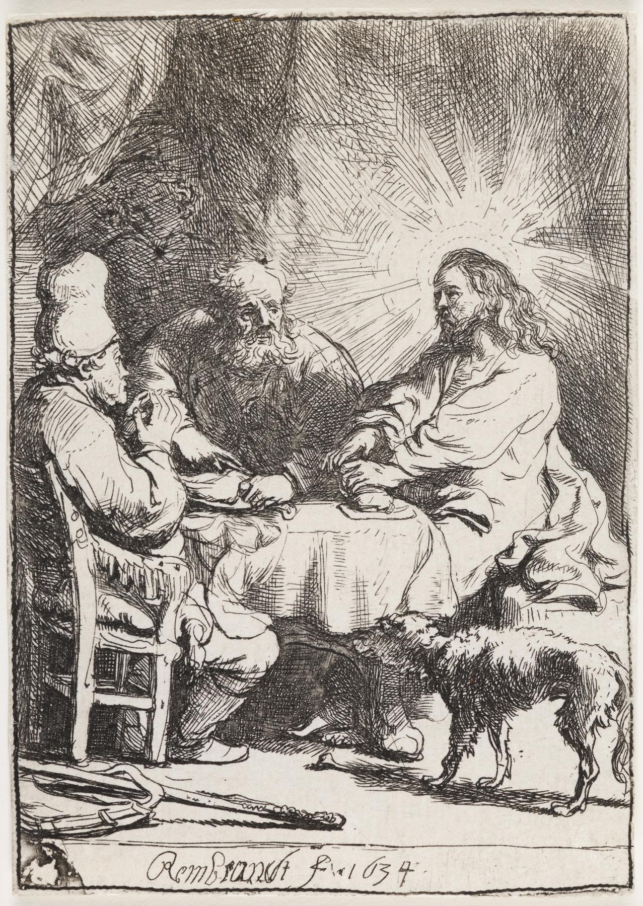 Rembrandt van Rijn Figurative Print - Christ at Emmaus:  The Smaller Plate