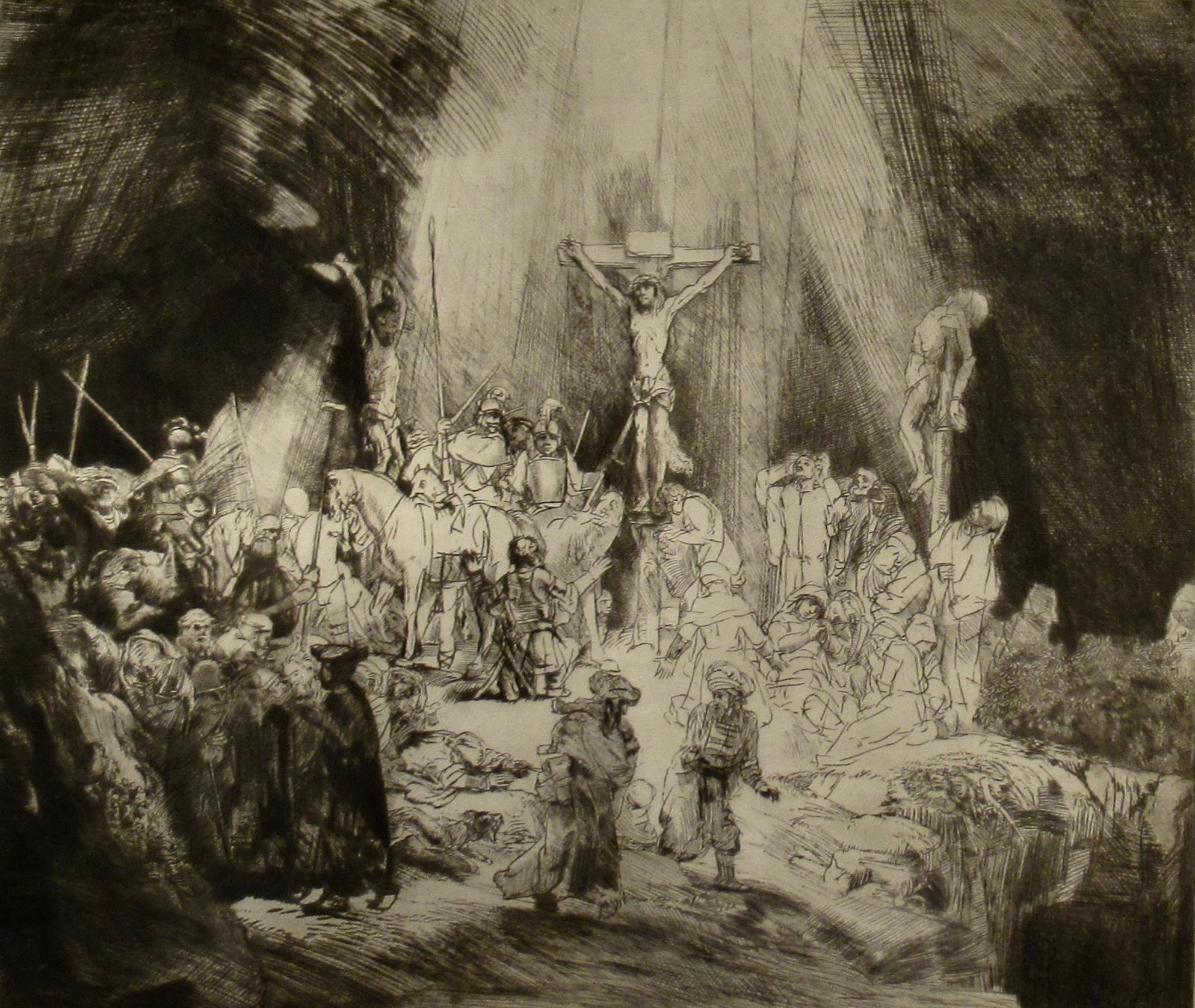 Christ Crucified Between the Two Thieves - Realist Print by Rembrandt van Rijn