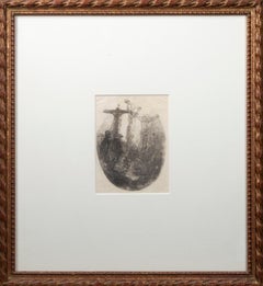 'Christ Crucified Between Two Thieves: an oval plate' Rembrandt original etching