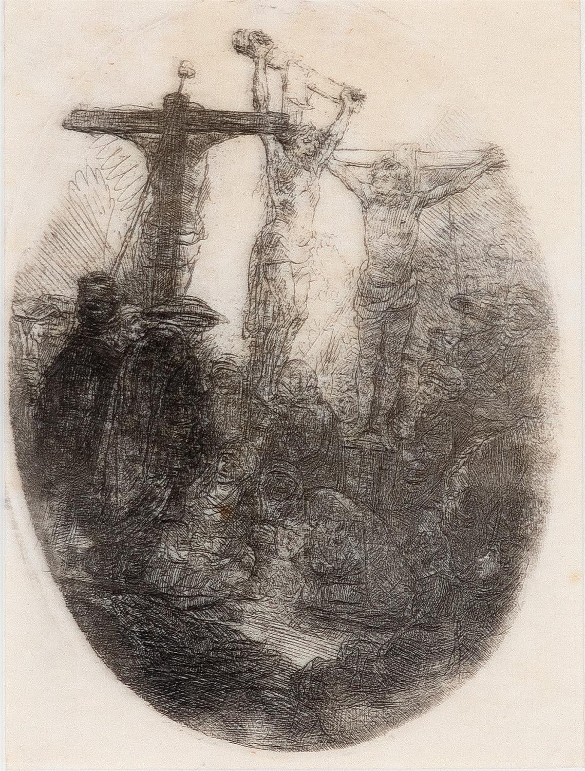 17th century etching Rembrandt biblical scene crucifixion figures - Print by Rembrandt van Rijn