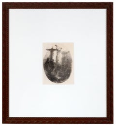 "Christ Crucified Between Two Thieves" Original Oval Plate Etching by Rembrandt