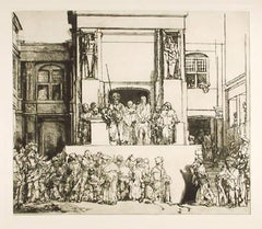Antique Christ presented to the people, Etching by Rembrandt van Rijn