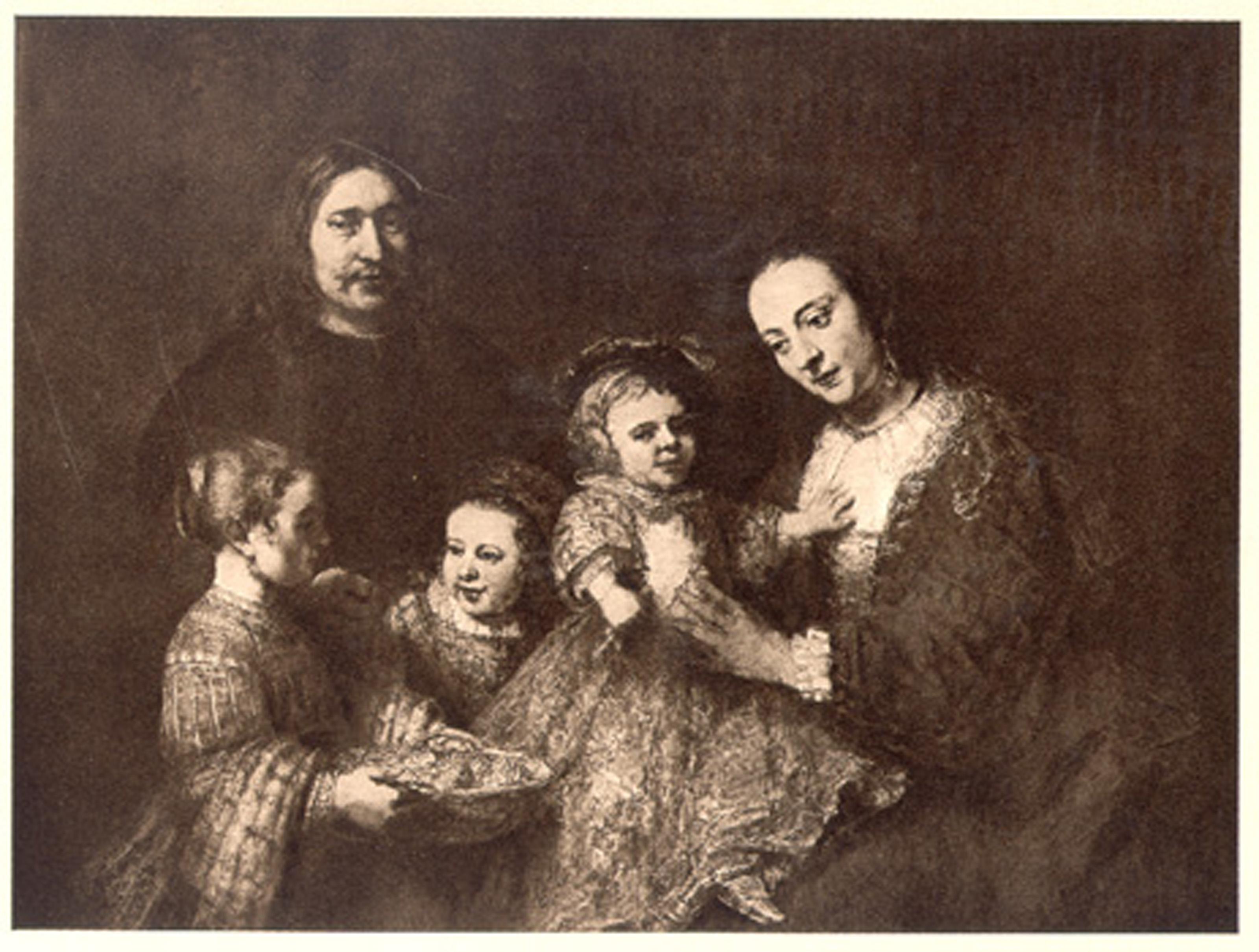  Rembrandt van Rijn, (After) de Bredius, holandés (1606 - 1669) -  Grupo familiar, Año: 1906  Fecha del original: 1662, Medio: Fotograbado, Tamaño: 25,4 x 35,56 cm (10 x 14 pulg.), Impresor: Abraham Bredius, Descripción: De una carpeta de grabados