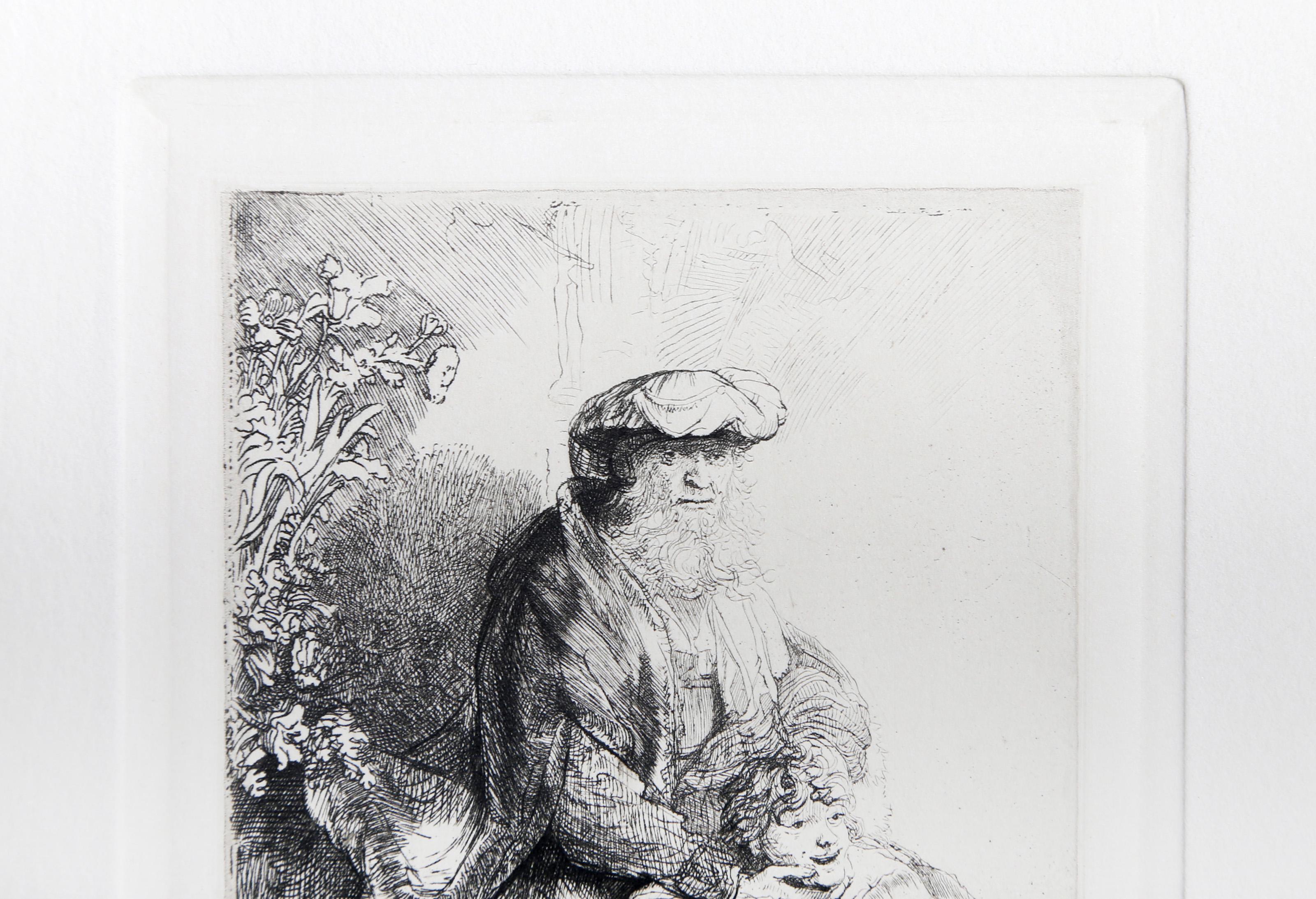 Jacob Caressing Benjamin, Etching by Rembrandt van Rijn For Sale 1