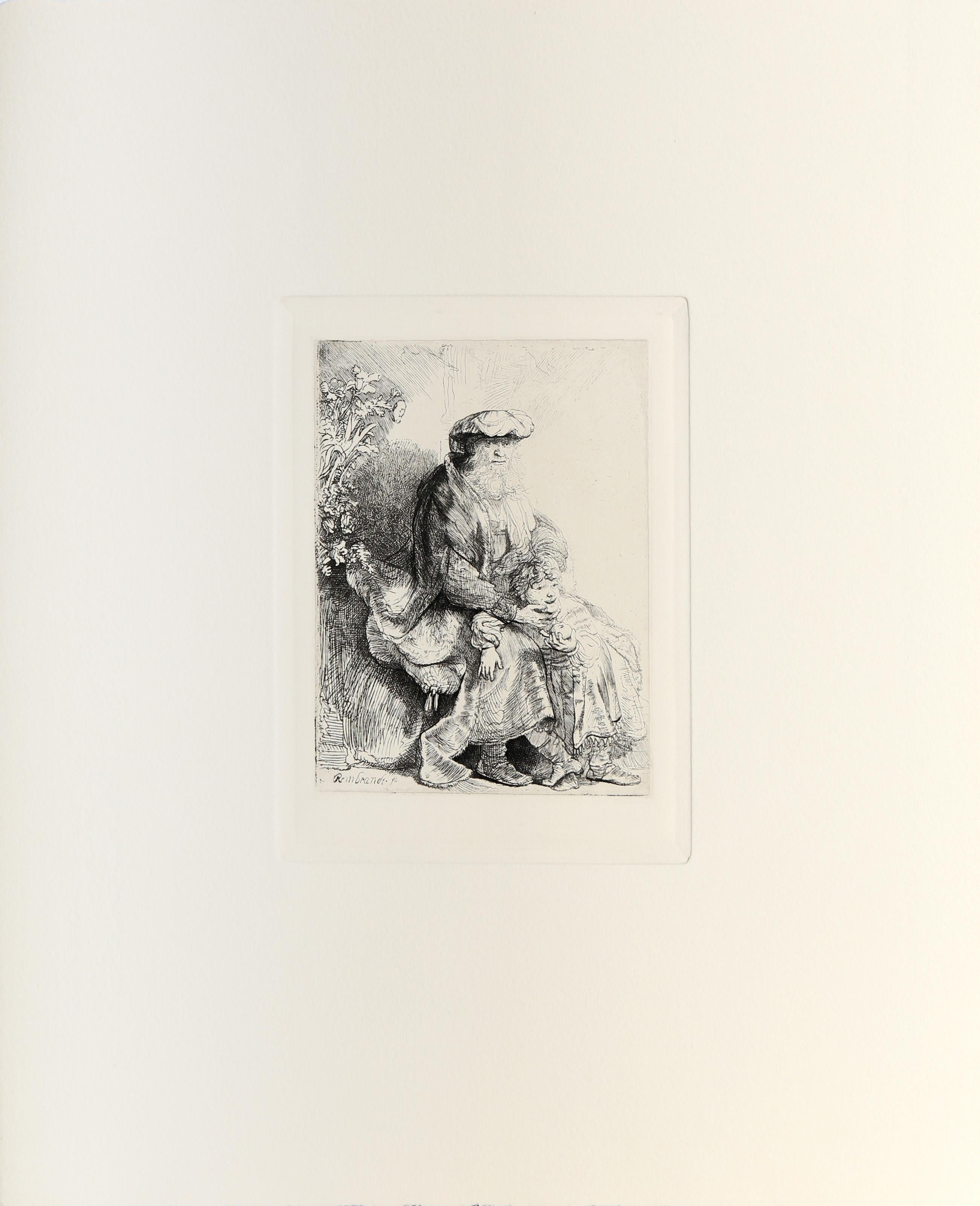 Jacob Caressing Benjamin, Etching by Rembrandt van Rijn For Sale 2