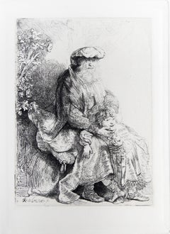 Jacob Caressing Benjamin, gravure de Rembrandt van Rijn