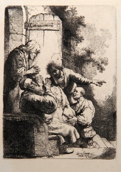 Antique Jacob Pleurant La Mort de Son Fils Joseph (B38), Heliogravure by Rembrandt